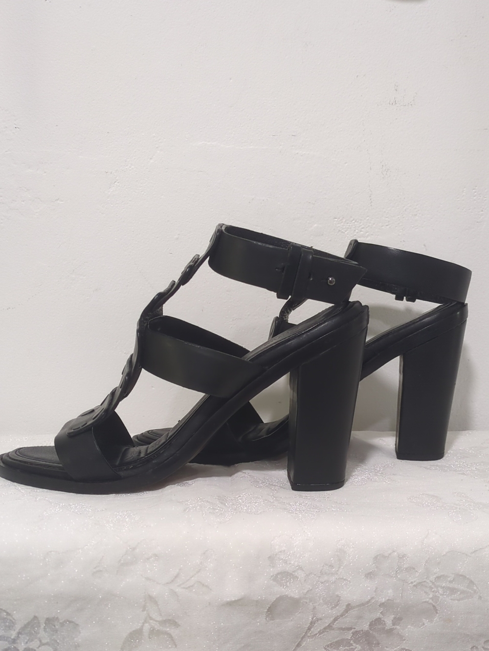 rag & bone Black Leather GladiatorBlock Heel Sandals